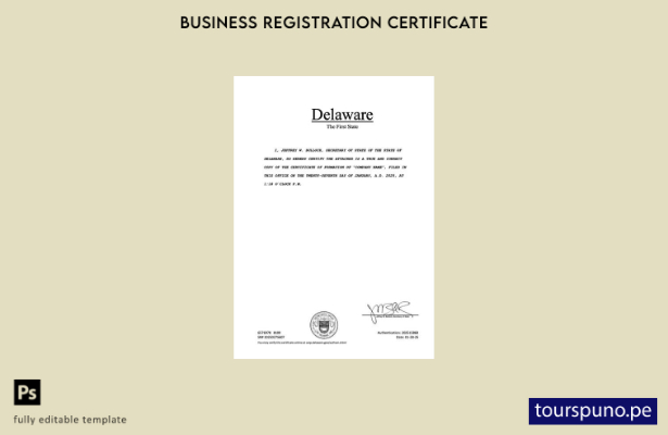 listo para imprimir Plantilla de certificado de registro de EE. UU. Delaware Pla
